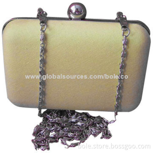 Clutch Bag, Made of Canvas, Long Silver Metal Shoulder Strap for Carry